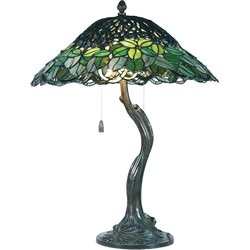 LumiLamp Tiffany Tafellamp  Ø 47x58 cm  Groen Glas Tiffany Bureaulamp