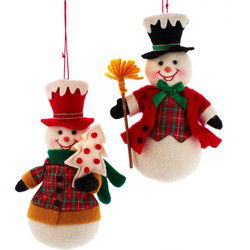 7.25 inch Fabric Plaid Snowman Orn 2/A 19,05x10,16x4,572 cm kerstornament
