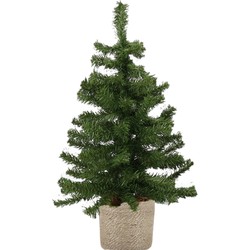 Kunst kerstboom/kunstboom groen 60 cm met naturel jute pot - Kunstkerstboom