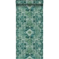 ESTAhome behang oosters kelim tapijt smaragdgroen