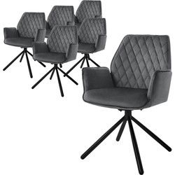 Eetkamerstoel set van 6 draaibaar met rugleuning en armleuningen antraciet Keukenstoel met microvezel fluwelen bekleding ML design