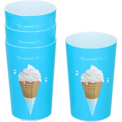 16x Drinkbekers voor peuters/kinderen met ijshoorn print melamine blauw 380 ml 7,6 x 19,6 cm - Bekers