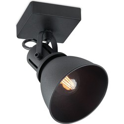 Industriële LED Wandspot Fama - Zwart - 9.5/9.5/9.5cm - Dimbaar - plafonniere gemaakt van metaal - inclusief LED lichtbron - E14 fitting - 4W - 400lm - 2700K - warm wit licht