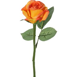 Top Art Kunstbloem roos Nina - oranje - 27 cm - kunststof steel - decoratie bloemen - Kunstbloemen