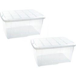 Plasticforte opslagbak organizers met deksel - 4x - transparant - 60L - Opbergbox
