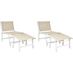 MARCEDDI -Tuinstoel met voetenbank set van 2 - Beige - Textileen