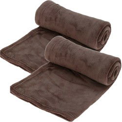 Fleece dekens/plaids - 2x - donkerbruin - 125 x 150 cm - Plaids