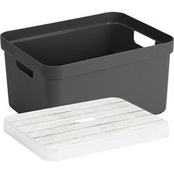 Opbergbox/opbergmand antraciet 32 liter kunststof met deksel - Opbergbox