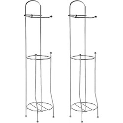 Set van 2x stuks staande wc/toiletrolhouders met reservoir zilver 66 cm van metaal - Toiletrolhouders