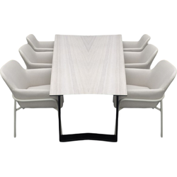 Set van Teeburu tafel 240x100x76 cm travertin en 6 Take stoelen salix/wheat
