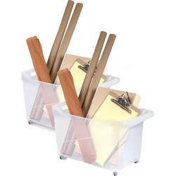 Set van 6x stuks kunststof trolleys transparant op wieltjes L45 x B24 x H27 cm - Opberg trolley