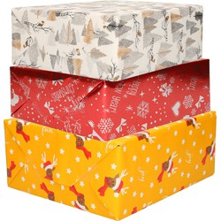 Bellatio Decorations - 6x luxe kerst cadeaupapier rollen in 3-stijlen - Cadeaupapier