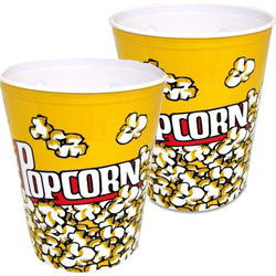 Concorde Popcorn bak - 2x - geel/wit - kunststof - D24 cm - 6 liter - herbruikbaar - Snack en tapasschalen