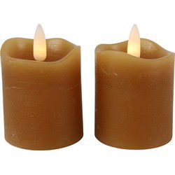 Countryfield LED kaarsen/stompkaarsenen - 2x - cognac bruin - 7cm - LED kaarsen