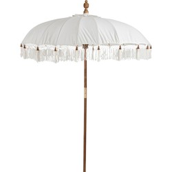 J-line - Parasol+kwast Katoen/hout Wit Bruin Large - 184x184x253cm