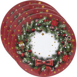 Feeric Christmas kerst onderbord/kaarsenbord - 4x - D33 cm - kunststof - kerstkrans print - Placemats