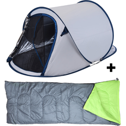 HIXA Pop-Up Tent - Dark en Cold - 1 Persoons - Grijs - Met Tentharingen - en Slaapzak - 220x120x95