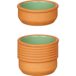 Set 12x tapas/creme brulee serveer schaaltjes terracotta/groen 8x4 cm - Snack en tapasschalen