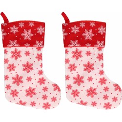 2x Wit/rode kerstsokken met sneeuwvlokken print 40 cm - Kerstsokken