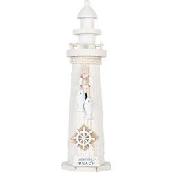 Clayre & Eef Decoratie Beeld Vuurtoren Ø 10x32 cm Wit MDF