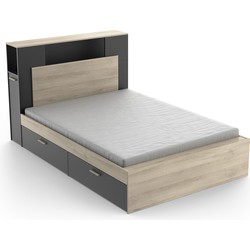 Bed 140x190/200 cm met 4 laden, eiken kronberg en zwart decor - L145 cm