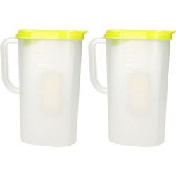 Waterkan/sapkan transparant/groen met deksel 2 liter kunststof - Schenkkannen