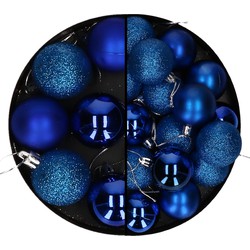 Kerstballen 28x stuks blauw 4 en 5 cm kunststof - Kerstbal