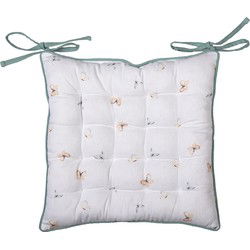 Clayre & Eef Stoelkussen Foam Wit Groen Katoen Bloemen
