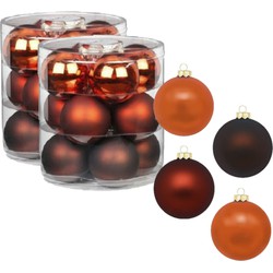 24x stuks glazen kerstballen kastanje bruin 8 cm glans en mat - Kerstbal