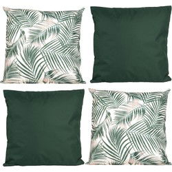 Bank/tuin kussens set - binnen/buiten - 4x stuks - groen/print - In een 2 kleuren mix - Sierkussens