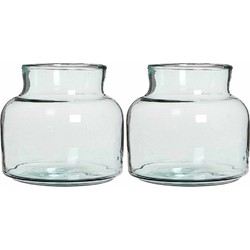 Set van 2x stuks melkbusvaas bloemenvaas/bloemenvazen kort 20 x 21 cm transparant glas - Vazen