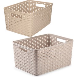 Set van 6x stuks opbergboxen/opbergmandjes rotan taupe kunststof - Opbergbox