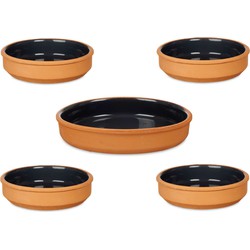 Set 5x tapas/creme brulee schaaltjes - terra/zwart - 4x 16 cm/1x 23 cm - Snack en tapasschalen