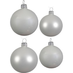 Glazen kerstballen pakket winter wit glans/mat 38x stuks 4 en 6 cm - Kerstbal