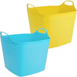 Voordeelset van 2x stuks kunststof flexibele emmers/wasmanden/kuipen 40 liter in het geel/blauw - Wasmanden