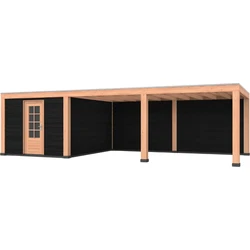 Douglas overkapping, 900 x 400, met zwarte schuur en achterwand, Westwood Modern