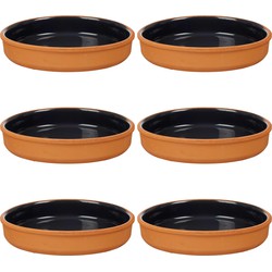 6x stuks tapas/hapjes serveren/oven schaal terracotta/zwart 23 x 4 cm - Snack en tapasschalen