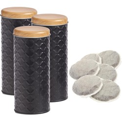 Zeller Bewaarblik voor koffiepads - 3x - zwart - metaal - 7,5 x 18 cm - Voorraadblikken