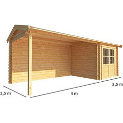 Blokhut met overkapping Fenna 650 cm bij 250 cm diep Zadeldak