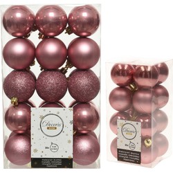 Kerstversiering kunststof kerstballen oud roze 4-6 cm pakket van 46x stuks - Kerstbal