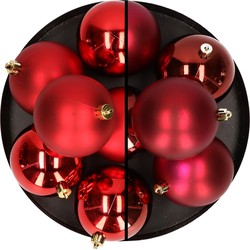 12x stuks kunststof kerstballen 8 cm mix van donkerrood en rood - Kerstbal