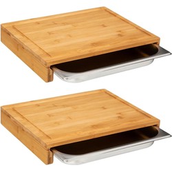 2x Stuks snijplank rechthoek met opvangbak 35 x 28 cm van bamboe hout - Snijplanken