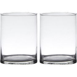 Hakbijl Glass Bloemenvaas - 2x - cilinder - glas - transparant - 12 x 20 cm - Vazen