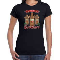 Bellatio Decorations fout kersttrui t-shirt dames - Rudolf Reinbeers - zwart - rendier/bier M - kerst t-shirts