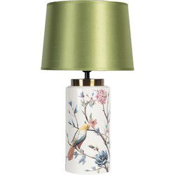 Clayre & Eef Tafellamp  Ø 28x50 cm E27/max 1x60W Groen Keramiek Rond Vogels Bureaulamp
