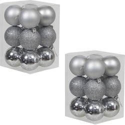36x Zilveren kunststof kerstballen 6 cm glans/mat/glitter - Kerstbal