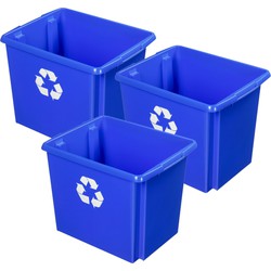 Sunware Opslagbox - 3 stuks - kunststof 45 liter blauw 45 x 36 x 36 cm - Opbergbox