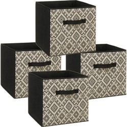 Set van 4x stuks opbergmand/kastmand 29 liter zwart/creme polyester 31 x 31 x 31 cm - Opbergmanden