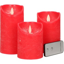 3x Rode LED kaarsen op batterijen inclusief afstandsbediening - LED kaarsen