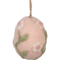 Clayre & Eef Paashanger Ei Ø 6x8 cm Roze Textiel op Kunststof